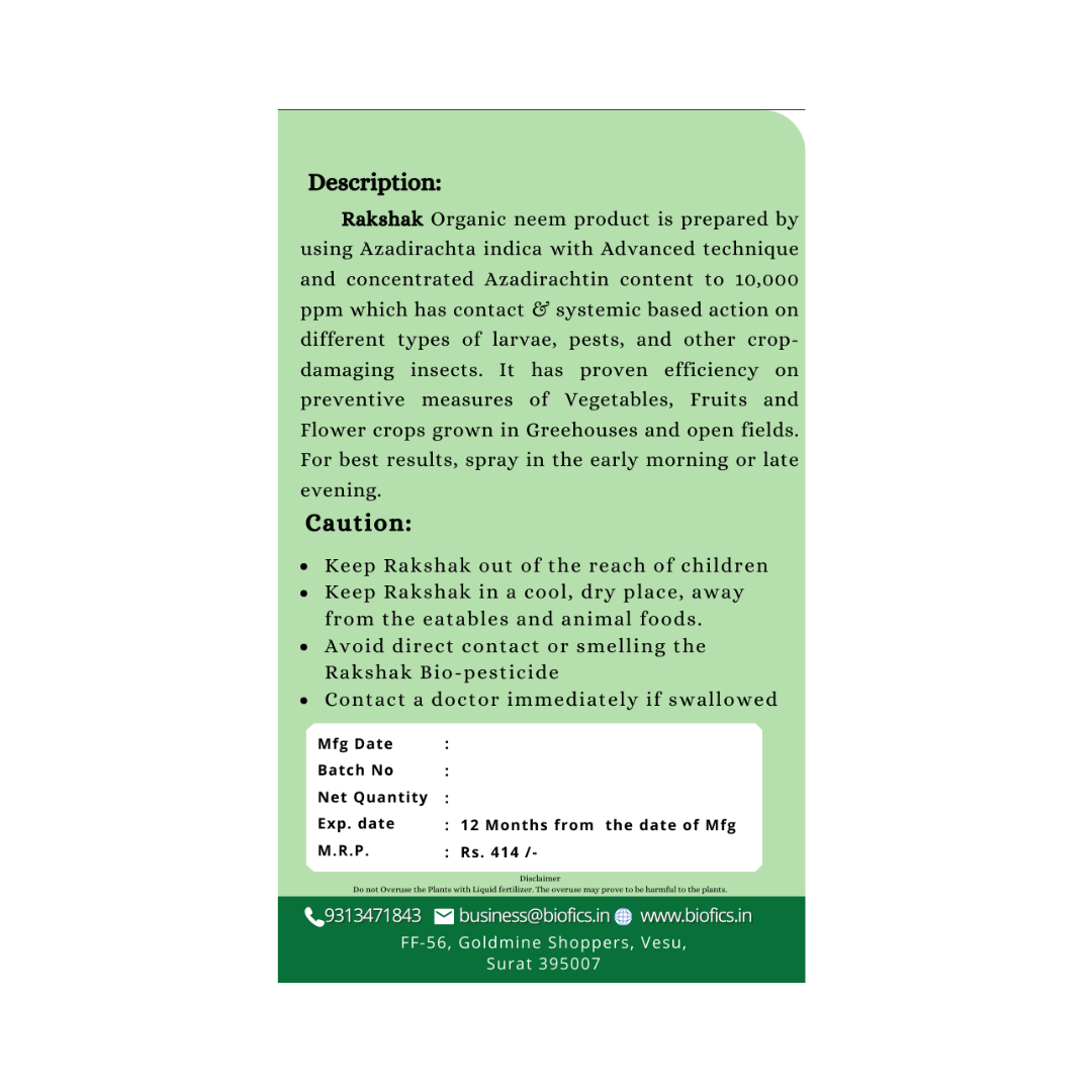 Biofics® Rakshak Organic Neem Product 10000 ppm
